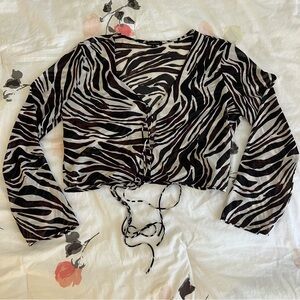 Dynamite Brown and White Zebra Tie top